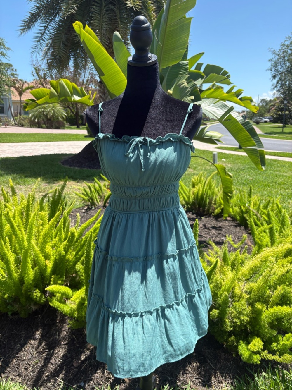 Trixxi Sleeveless Ruffled Teal/Sage Sundress